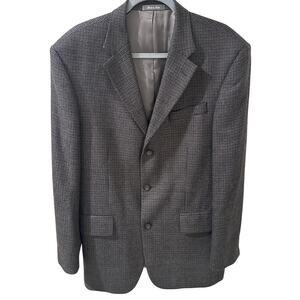 Oscar de la Renta Gray Mini Check Plaid Herringbone Lambswool Blazer, 42R